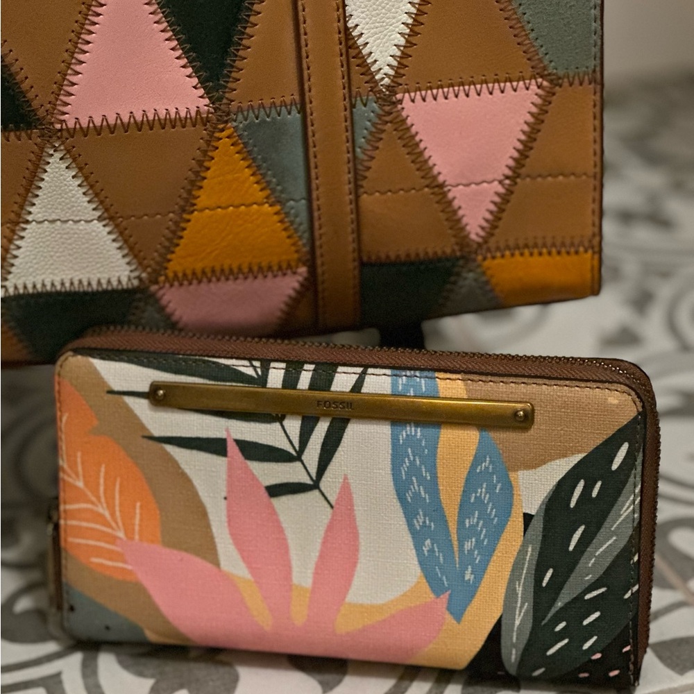 Fossil Geometric Patchwork Tote & Matching Wallet… - image 3